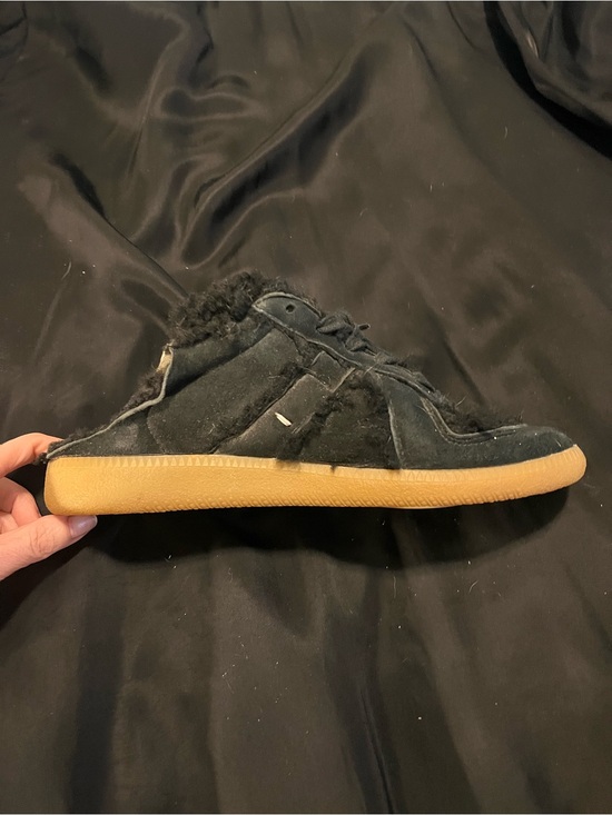 Maison Martin Margiela Shoes - Maison Martin Margiela Black Suede Sneakers with Gum Sole and Shearling Trim